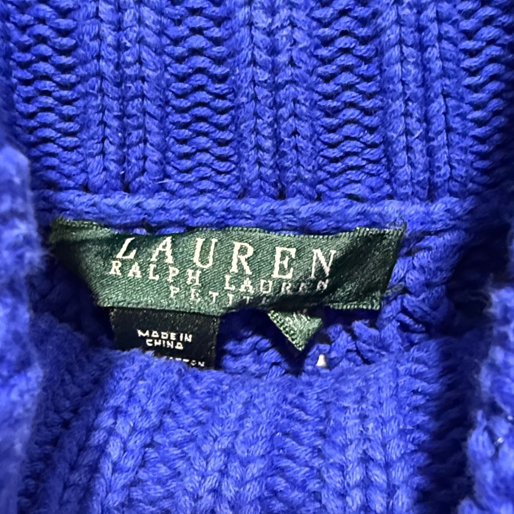 Lauren Ralph Lauren Royal Blue Cable Knit Turtleneck Sweater Medium Petite - Picture 4 of 5